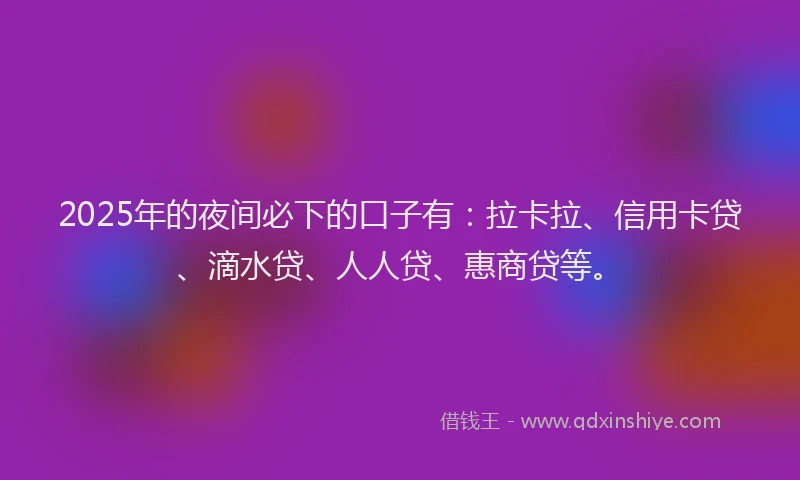 2025年的夜间必下的口子有：拉卡拉、信用卡贷、滴水贷、人人贷、惠商贷等。