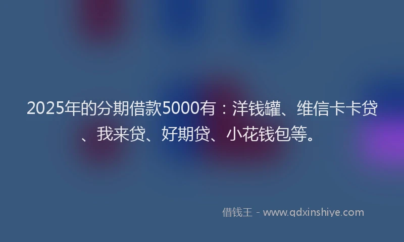 2025年的分期借款5000有：洋钱罐、维信卡卡贷、我来贷、好期贷、小花钱包等。