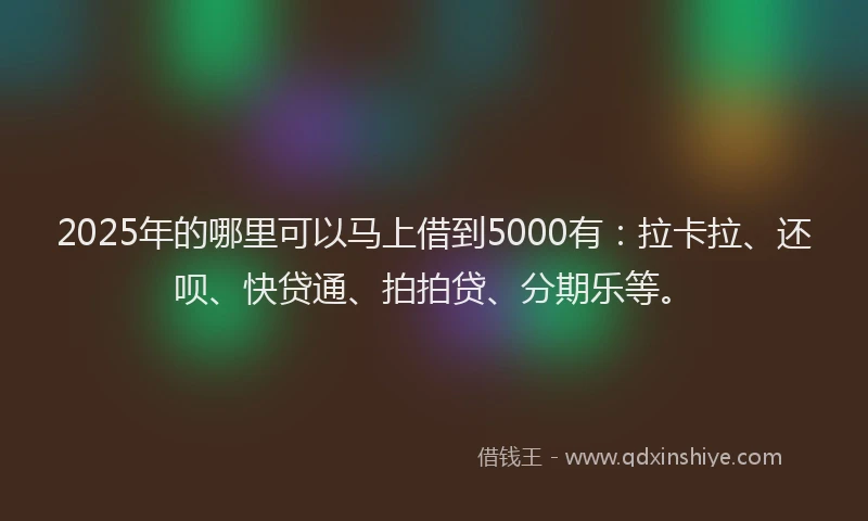 2025年的哪里可以马上借到5000有：拉卡拉、还呗、快贷通、拍拍贷、分期乐等。