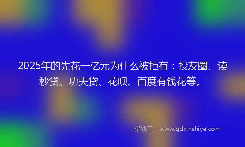 2025年的先花一亿元为什么被拒有：投友圈、读秒贷、功夫贷、花呗、百度有钱花等。