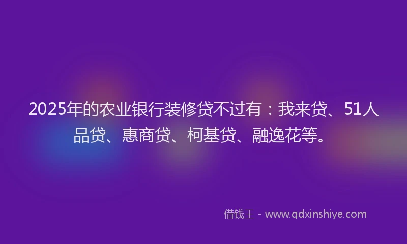 2025年的农业银行装修贷不过有：我来贷、51人品贷、惠商贷、柯基贷、融逸花等。