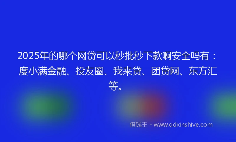 2025年的哪个网贷可以秒批秒下款啊安全吗有：度小满金融、投友圈、我来贷、团贷网、东方汇等。