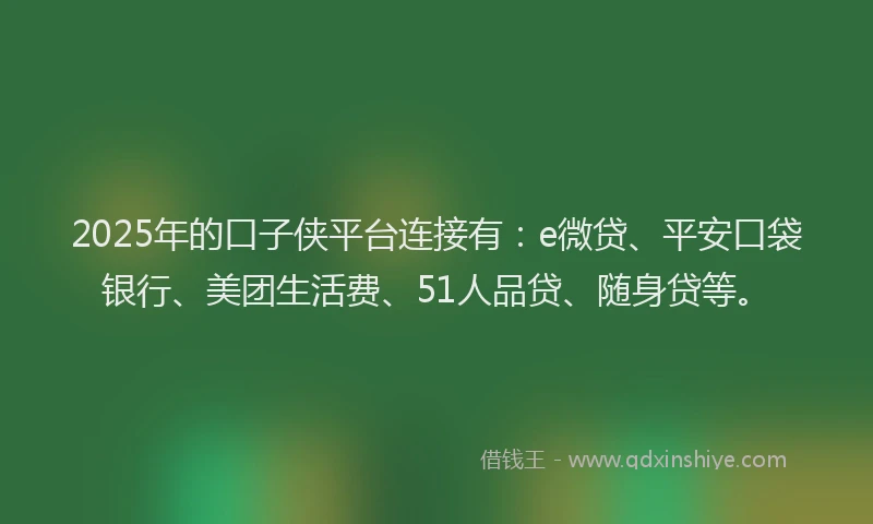 2025年的口子侠平台连接有：e微贷、平安口袋银行、美团生活费、51人品贷、随身贷等。