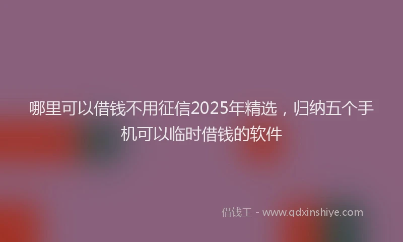 哪里可以借钱不用征信2025年精选，归纳五个手机可以临时借钱的软件