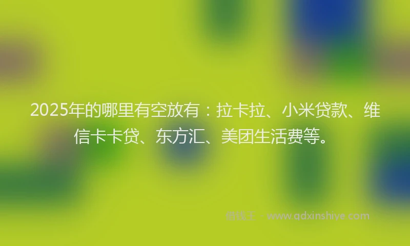 2025年的哪里有空放有：拉卡拉、小米贷款、维信卡卡贷、东方汇、美团生活费等。