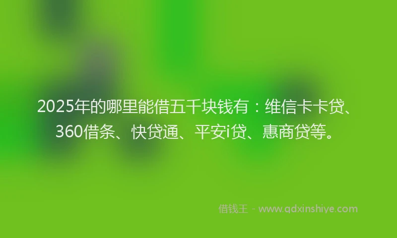 2025年的哪里能借五千块钱有：维信卡卡贷、360借条、快贷通、平安i贷、惠商贷等。
