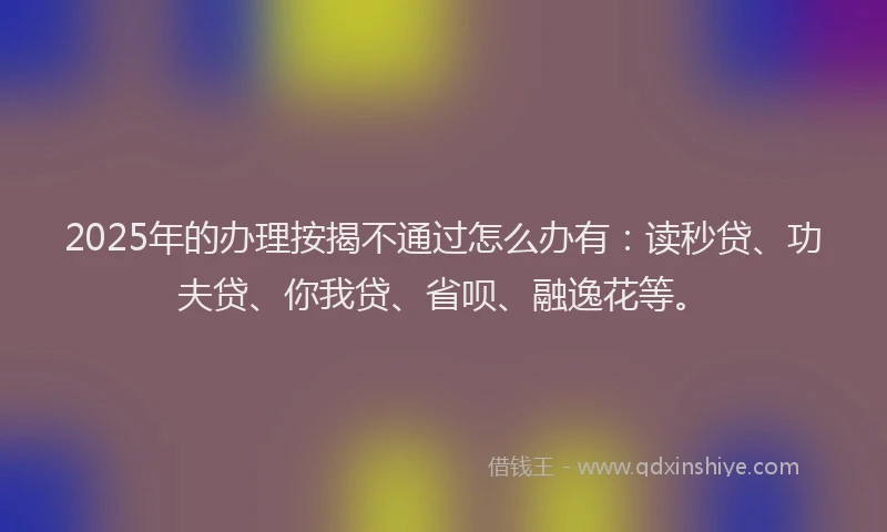 2025年的办理按揭不通过怎么办有：读秒贷、功夫贷、你我贷、省呗、融逸花等。