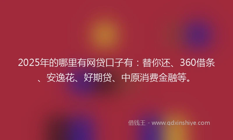 2025年的哪里有网贷口子有：替你还、360借条、安逸花、好期贷、中原消费金融等。