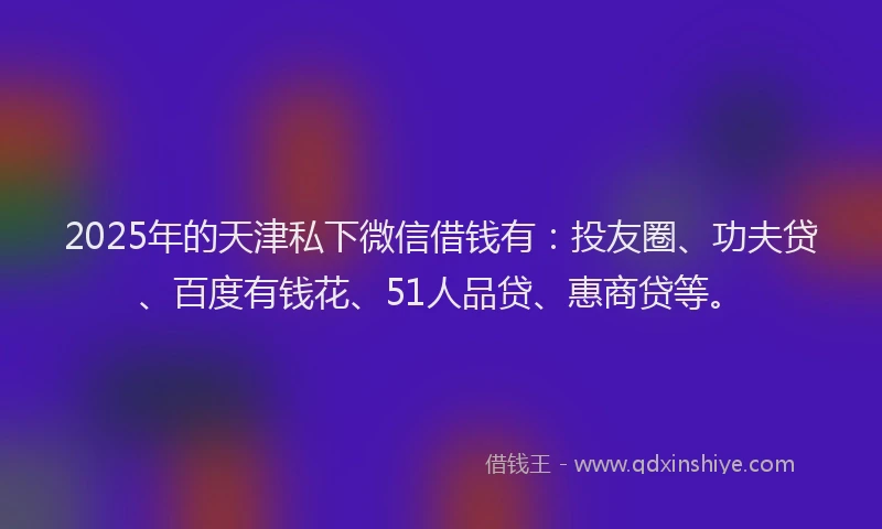 2025年的天津私下微信借钱有：投友圈、功夫贷、百度有钱花、51人品贷、惠商贷等。
