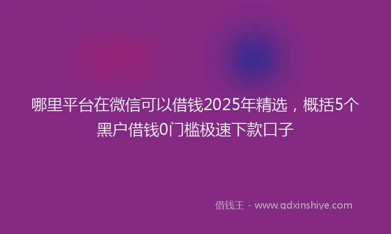 哪里平台在微信可以借钱2025年精选，概括5个黑户借钱0门槛极速下款口子
