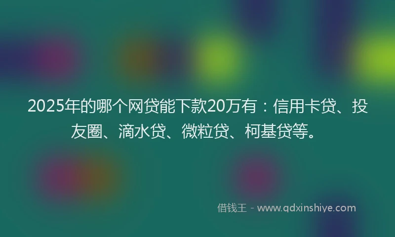 2025年的哪个网贷能下款20万有：信用卡贷、投友圈、滴水贷、微粒贷、柯基贷等。
