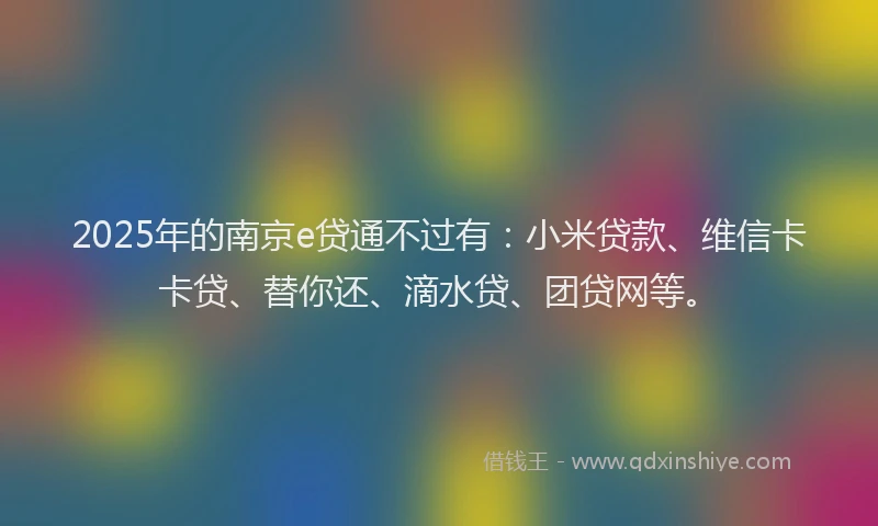 2025年的南京e贷通不过有：小米贷款、维信卡卡贷、替你还、滴水贷、团贷网等。