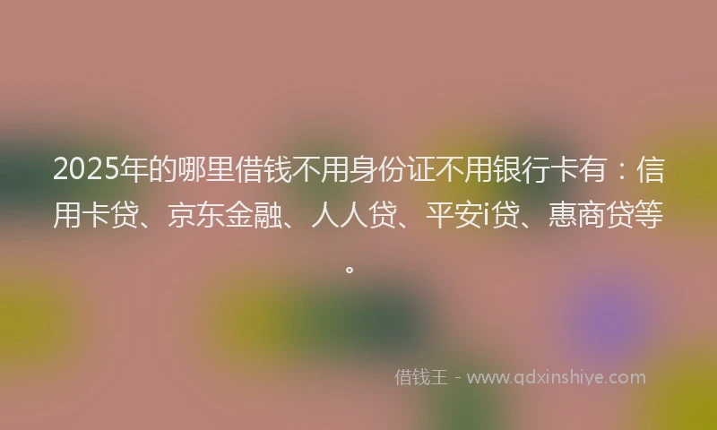 2025年的哪里借钱不用身份证不用银行卡有：信用卡贷、京东金融、人人贷、平安i贷、惠商贷等。