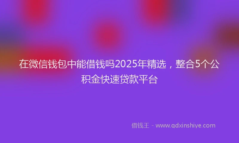在微信钱包中能借钱吗2025年精选，整合5个公积金快速贷款平台