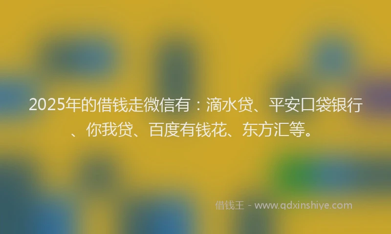 2025年的借钱走微信有：滴水贷、平安口袋银行、你我贷、百度有钱花、东方汇等。