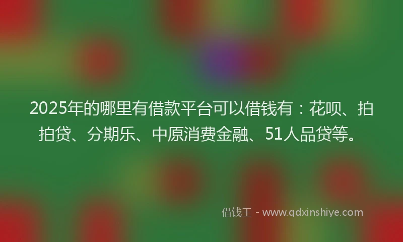2025年的哪里有借款平台可以借钱有：花呗、拍拍贷、分期乐、中原消费金融、51人品贷等。