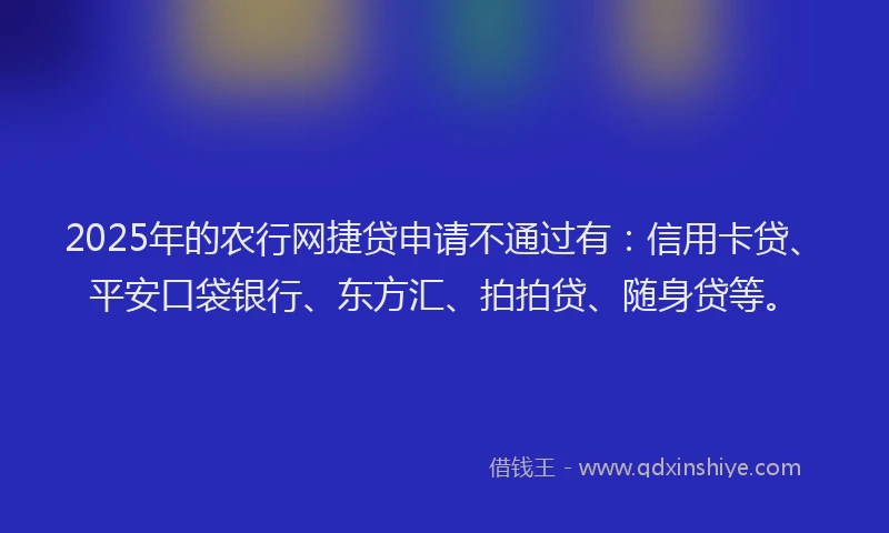 2025年的农行网捷贷申请不通过有：信用卡贷、平安口袋银行、东方汇、拍拍贷、随身贷等。