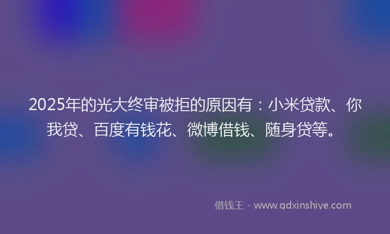 2025年的光大终审被拒的原因有：小米贷款、你我贷、百度有钱花、微博借钱、随身贷等。