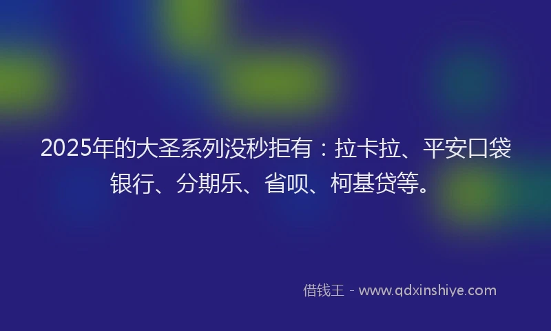 2025年的大圣系列没秒拒有：拉卡拉、平安口袋银行、分期乐、省呗、柯基贷等。
