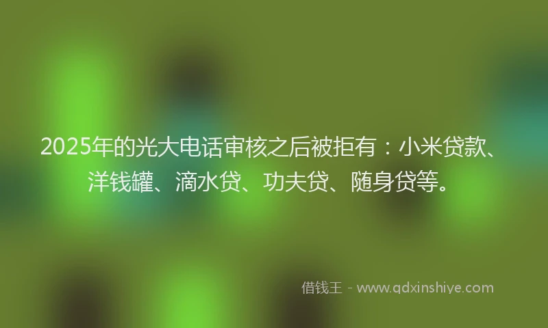 2025年的光大电话审核之后被拒有：小米贷款、洋钱罐、滴水贷、功夫贷、随身贷等。