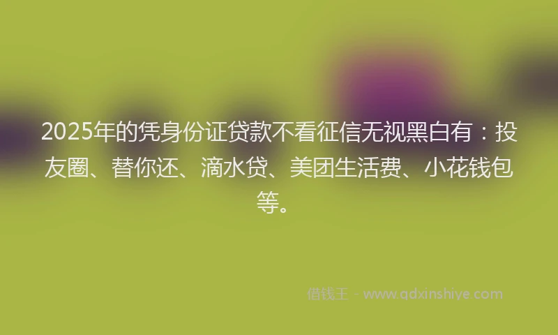 2025年的凭身份证贷款不看征信无视黑白有：投友圈、替你还、滴水贷、美团生活费、小花钱包等。
