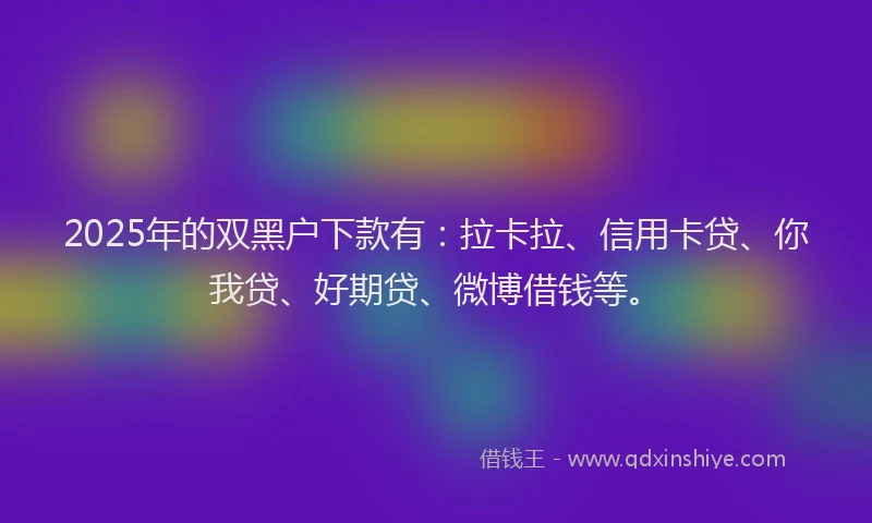 2025年的双黑户下款有：拉卡拉、信用卡贷、你我贷、好期贷、微博借钱等。