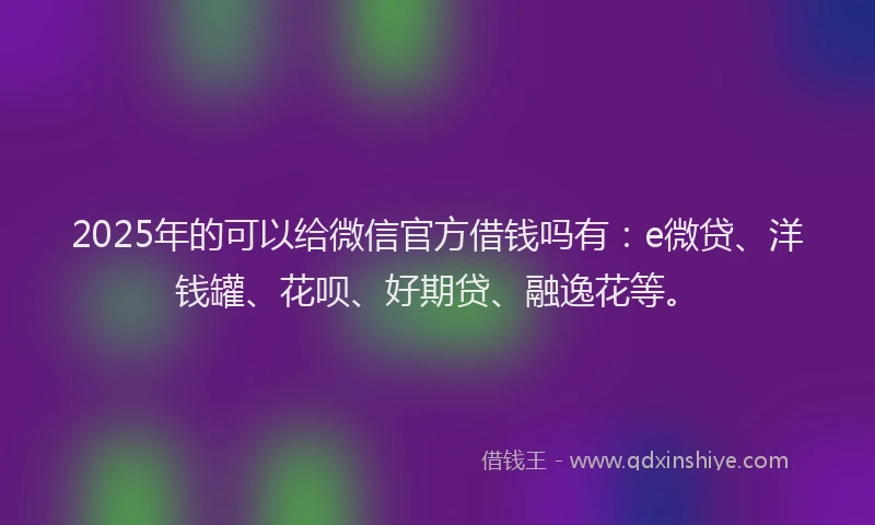 2025年的可以给微信官方借钱吗有：e微贷、洋钱罐、花呗、好期贷、融逸花等。