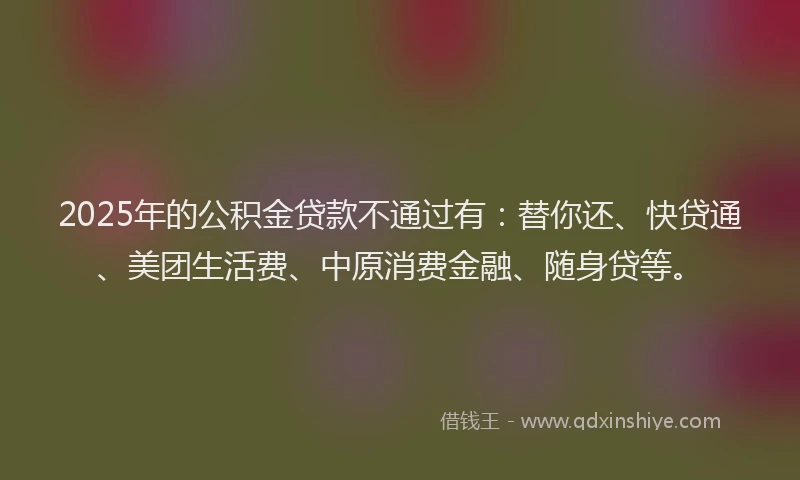2025年的公积金贷款不通过有：替你还、快贷通、美团生活费、中原消费金融、随身贷等。