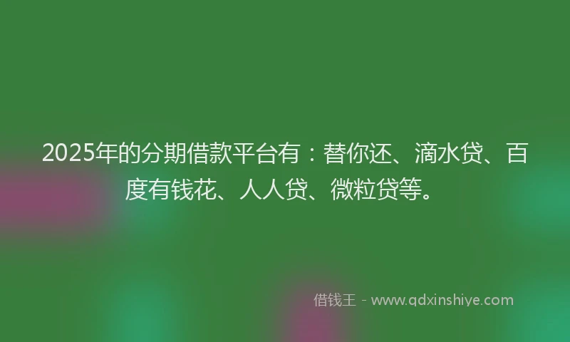2025年的分期借款平台有：替你还、滴水贷、百度有钱花、人人贷、微粒贷等。