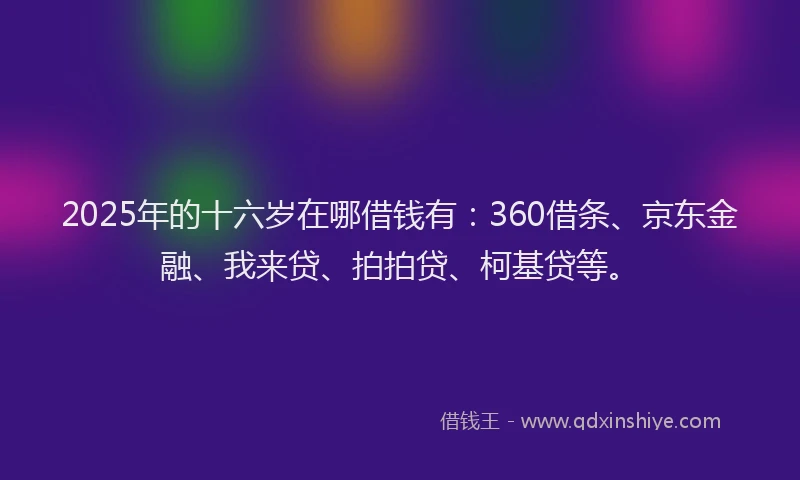 2025年的十六岁在哪借钱有：360借条、京东金融、我来贷、拍拍贷、柯基贷等。