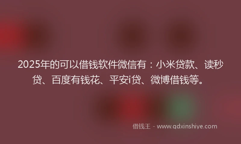 2025年的可以借钱软件微信有：小米贷款、读秒贷、百度有钱花、平安i贷、微博借钱等。