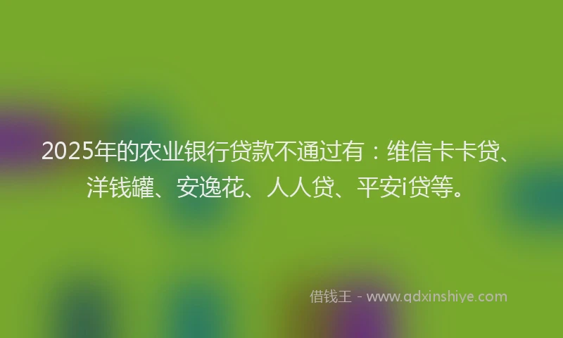 2025年的农业银行贷款不通过有：维信卡卡贷、洋钱罐、安逸花、人人贷、平安i贷等。