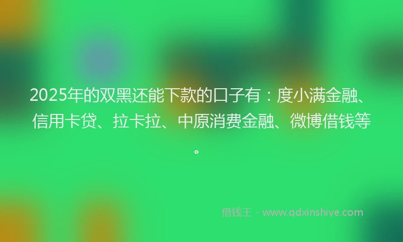 2025年的双黑还能下款的口子有：度小满金融、信用卡贷、拉卡拉、中原消费金融、微博借钱等。