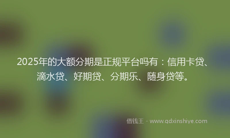 2025年的大额分期是正规平台吗有：信用卡贷、滴水贷、好期贷、分期乐、随身贷等。