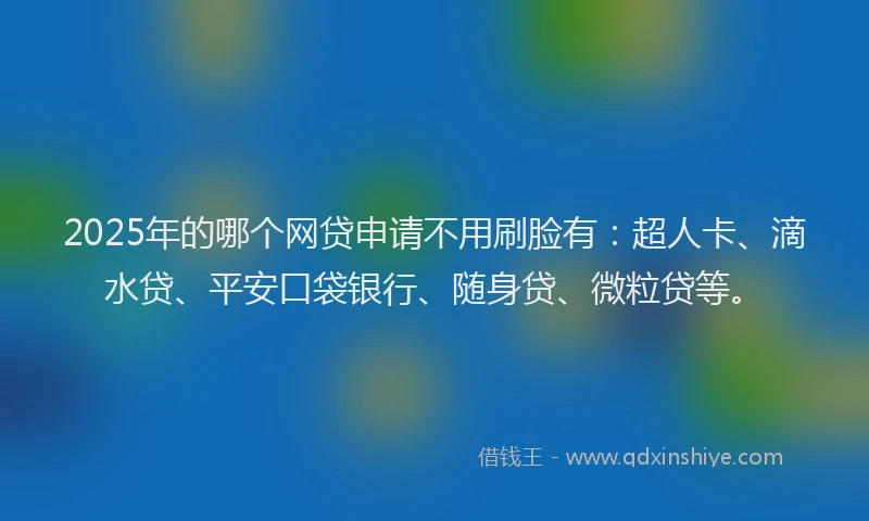 2025年的哪个网贷申请不用刷脸有：超人卡、滴水贷、平安口袋银行、随身贷、微粒贷等。