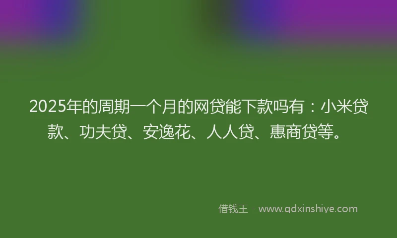 2025年的周期一个月的网贷能下款吗有：小米贷款、功夫贷、安逸花、人人贷、惠商贷等。