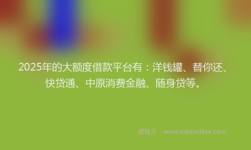 2025年的大额度借款平台有：洋钱罐、替你还、快贷通、中原消费金融、随身贷等。