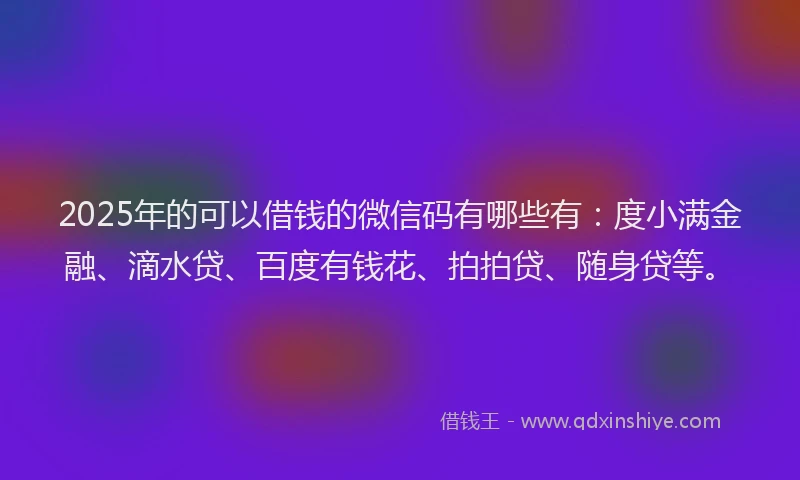 2025年的可以借钱的微信码有哪些有：度小满金融、滴水贷、百度有钱花、拍拍贷、随身贷等。
