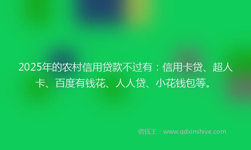2025年的农村信用贷款不过有：信用卡贷、超人卡、百度有钱花、人人贷、小花钱包等。