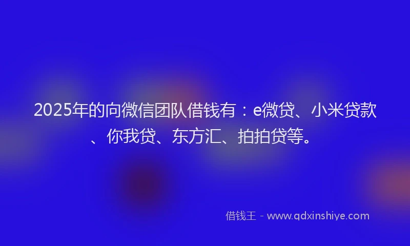 2025年的向微信团队借钱有：e微贷、小米贷款、你我贷、东方汇、拍拍贷等。