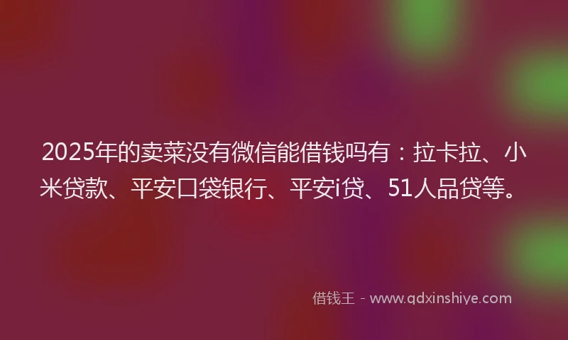 2025年的卖菜没有微信能借钱吗有：拉卡拉、小米贷款、平安口袋银行、平安i贷、51人品贷等。