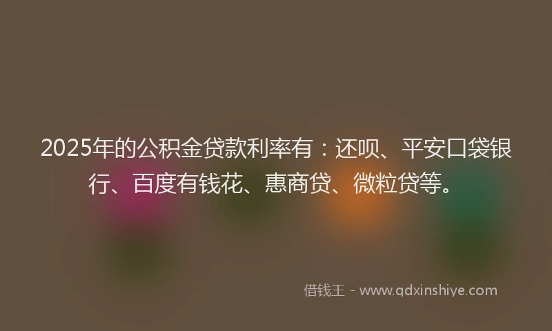 2025年的公积金贷款利率有：还呗、平安口袋银行、百度有钱花、惠商贷、微粒贷等。
