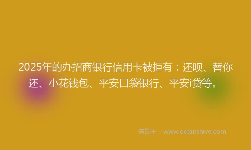 2025年的办招商银行信用卡被拒有：还呗、替你还、小花钱包、平安口袋银行、平安i贷等。