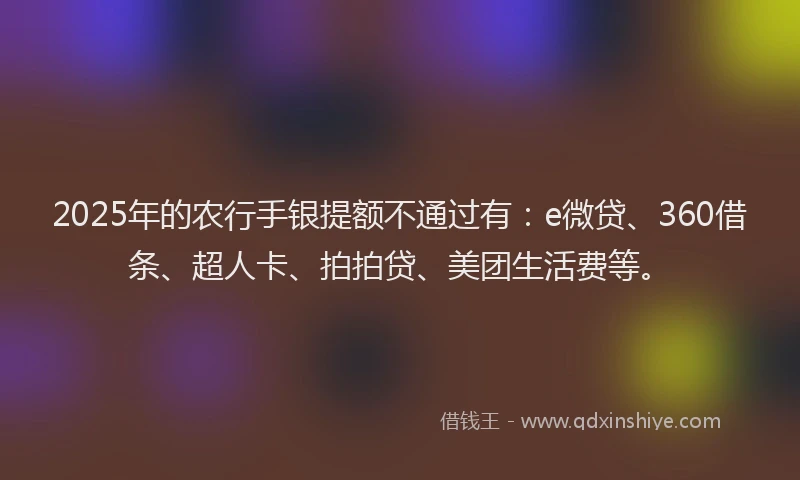 2025年的农行手银提额不通过有：e微贷、360借条、超人卡、拍拍贷、美团生活费等。