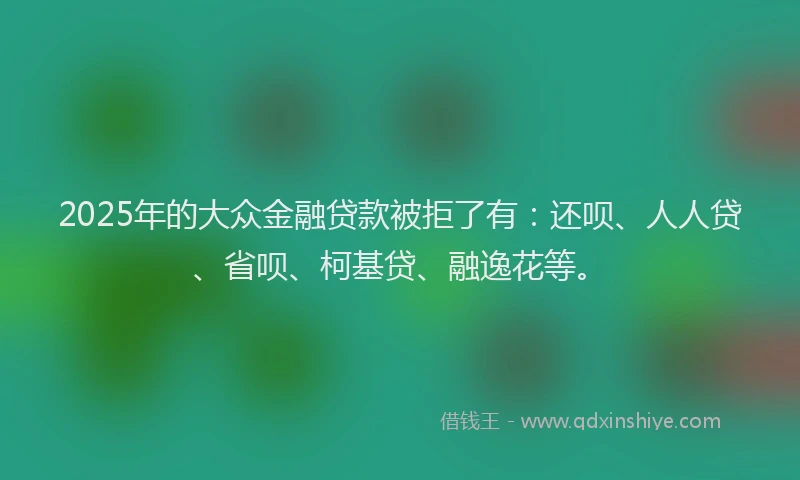 2025年的大众金融贷款被拒了有：还呗、人人贷、省呗、柯基贷、融逸花等。
