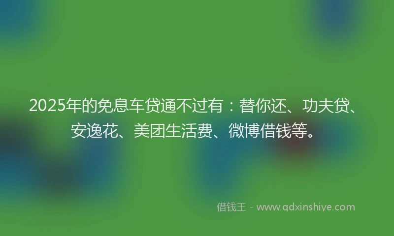 2025年的免息车贷通不过有：替你还、功夫贷、安逸花、美团生活费、微博借钱等。