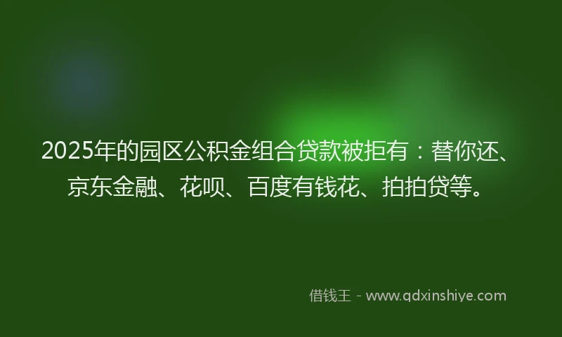 2025年的园区公积金组合贷款被拒有：替你还、京东金融、花呗、百度有钱花、拍拍贷等。