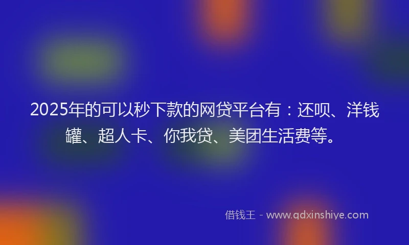 2025年的可以秒下款的网贷平台有：还呗、洋钱罐、超人卡、你我贷、美团生活费等。
