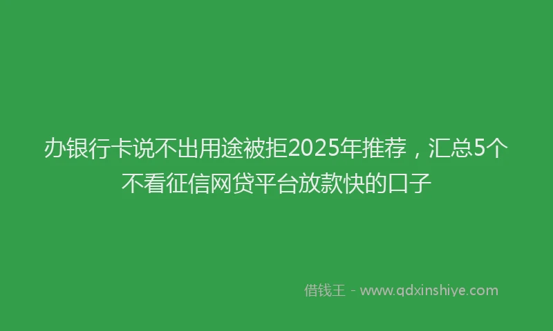 办银行卡说不出用途被拒2025年推荐，汇总5个不看征信网贷平台放款快的口子