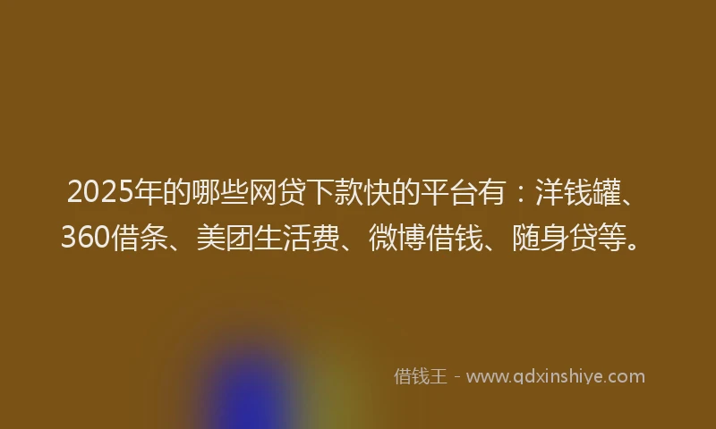 2025年的哪些网贷下款快的平台有：洋钱罐、360借条、美团生活费、微博借钱、随身贷等。